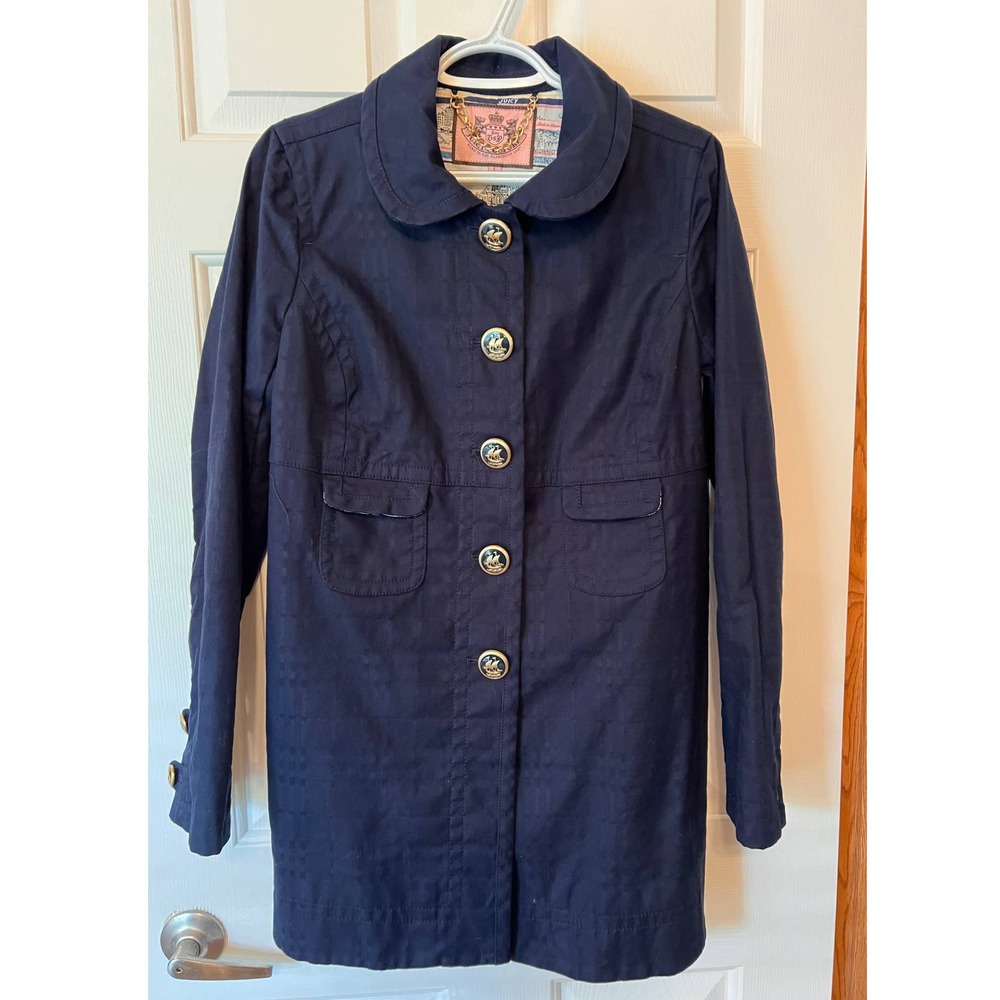 Juicy Couture Navy Jacket Gold Button Boat Size L 32"‎ Long x 19 1/2" Pit to Pit
